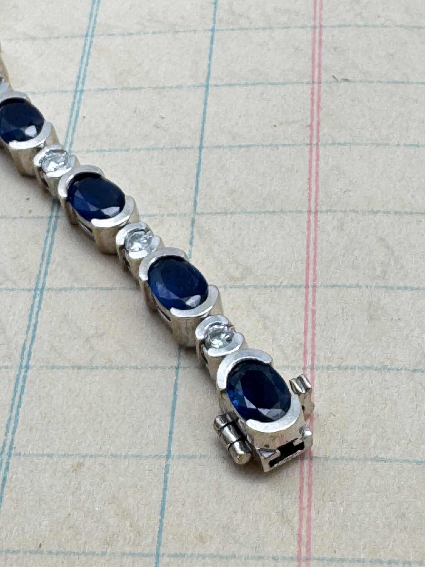 14k White Gold 7” overall length Bracelet 15 Corundum Natural Sapphires 15 Natural Diamonds Tennis Bracelet w. APPRAISAL 2013