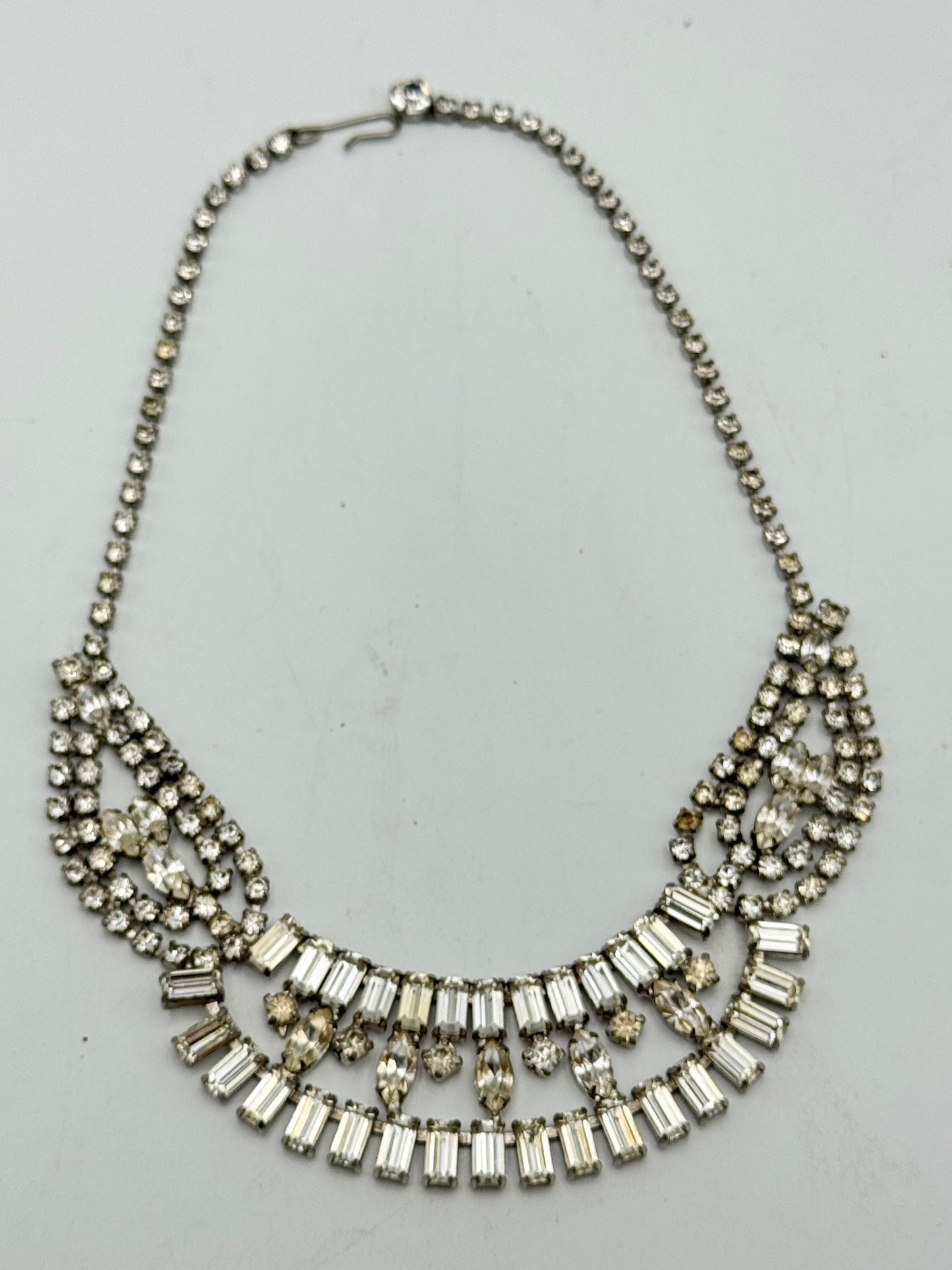 Vintage Rhinestone Necklace Clear 15”