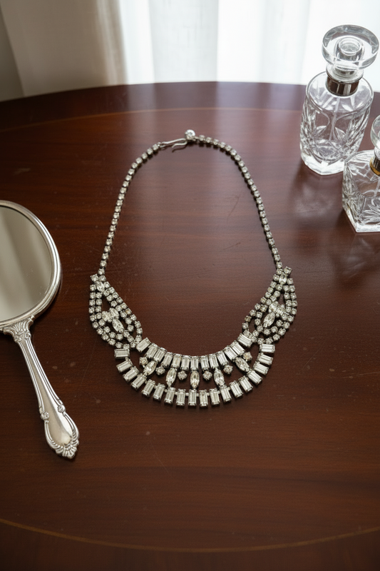 Vintage Rhinestone Necklace Clear 15”