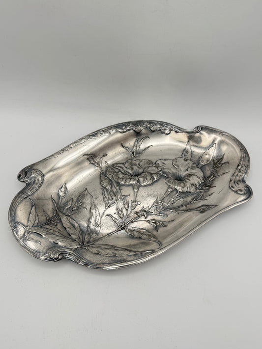 Antique James W. Tufts Quadruple Plate Tray – Morning Glory Pattern, 1905 Rebekah Lodge Dedication