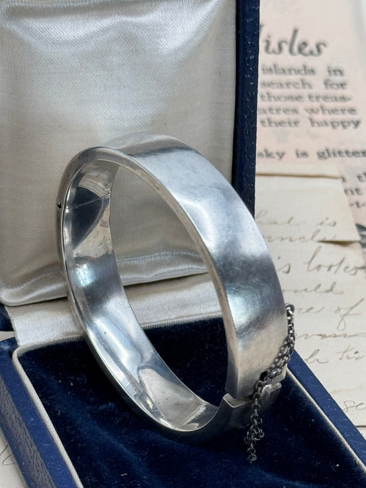 Vintage Brushed Sterling Silver Bangle Safety Chain ESTATE FIND 6.5”