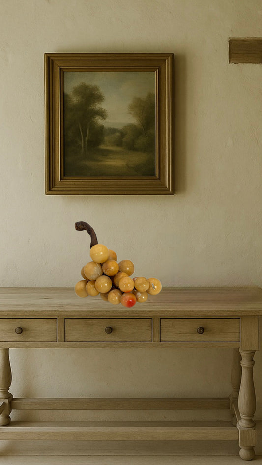 Vintage Italian ALABASTER MCM Decorative Grape Cluster with Real Grape Wood Stem 9lbs STATEMENT PIECE