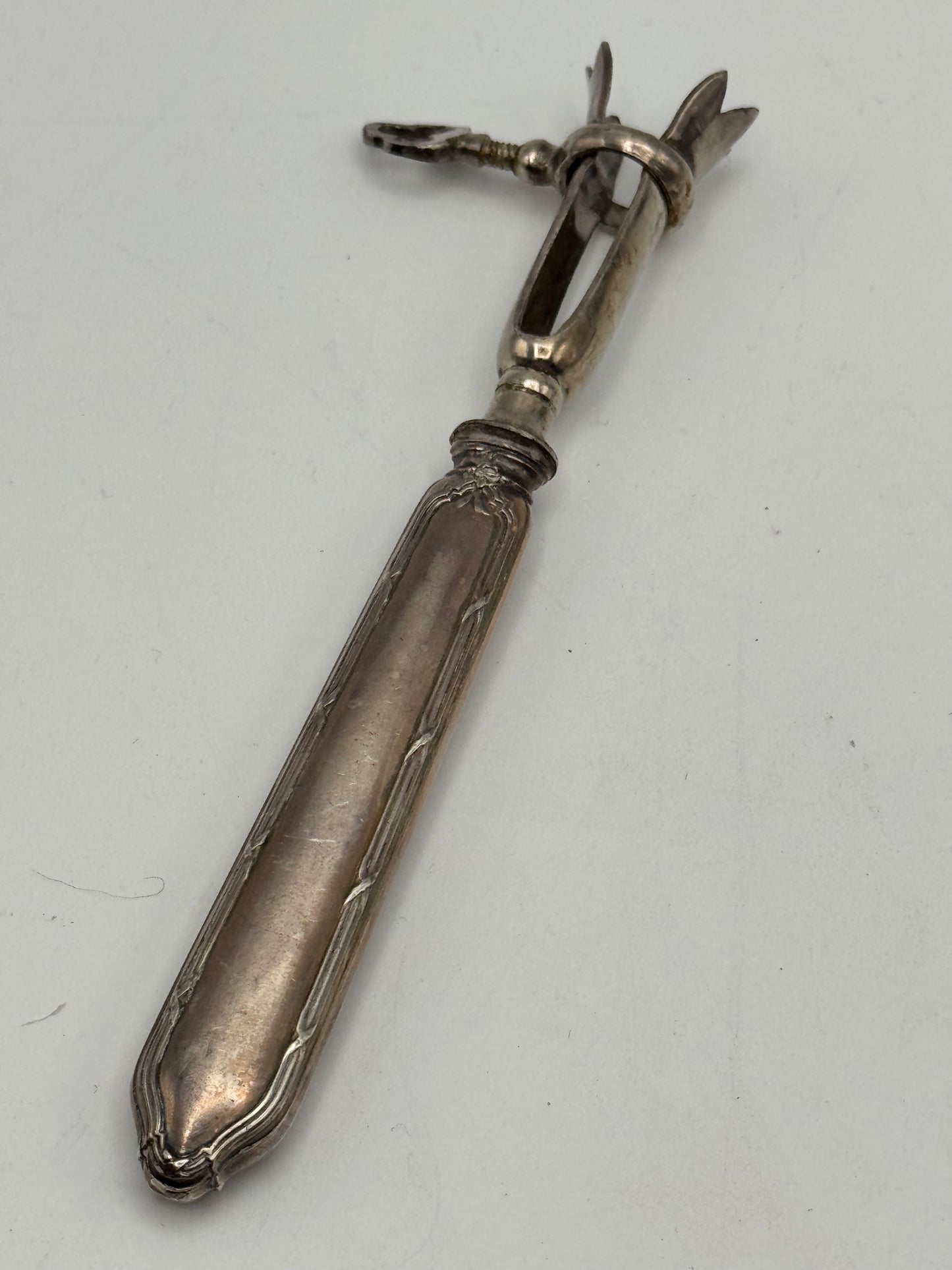 Antique Manche A Gigot- Bone Holder- French Silver Carving Aid 5.25 Inch Old World Dining Tool