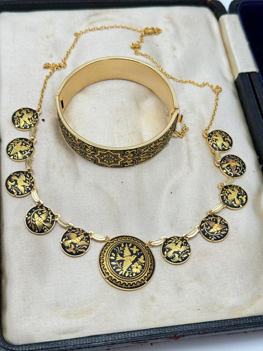 Damascene Jewelry Set Bangle Bracelet & Necklace