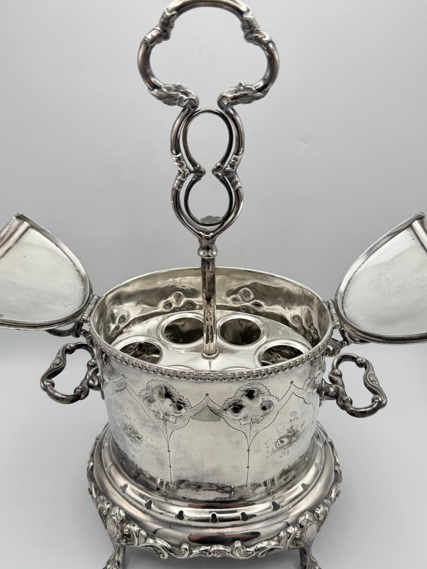 RARE Antique Sheffield STYLE Silverplate 12 Egg Coddler Server Art Nouveau c1900