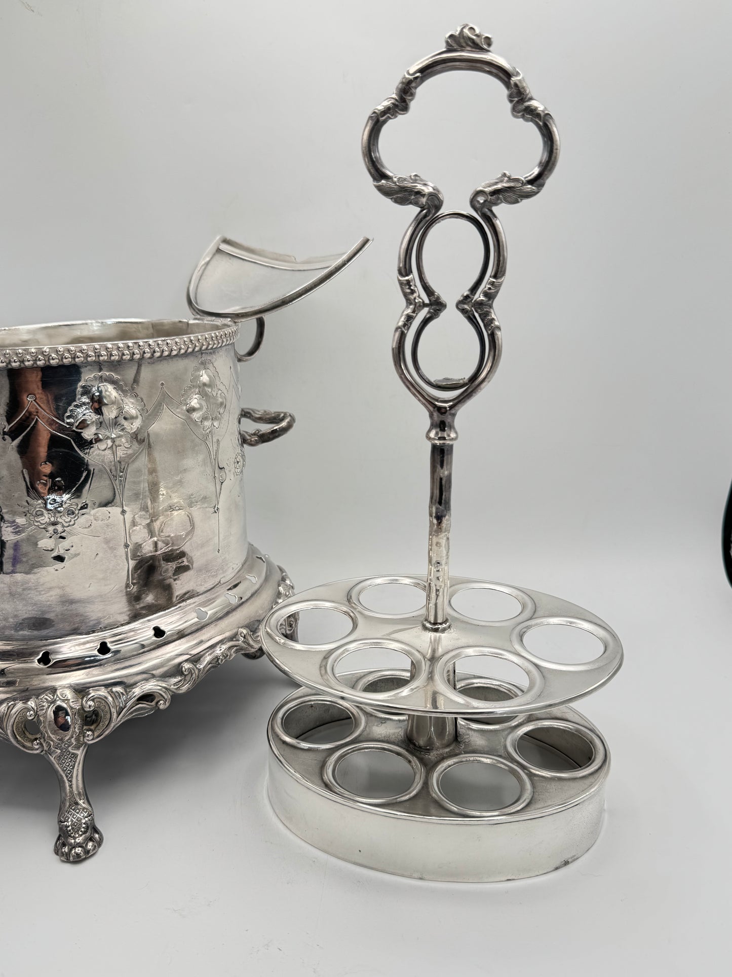 RARE Antique Sheffield STYLE Silverplate 12 Egg Coddler Server Art Nouveau c1900