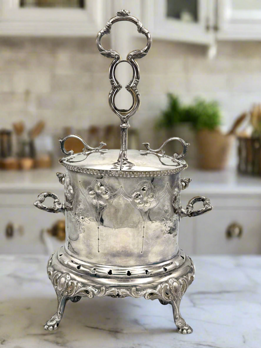 RARE Antique Sheffield STYLE Silverplate 12 Egg Coddler Server Art Nouveau c1900