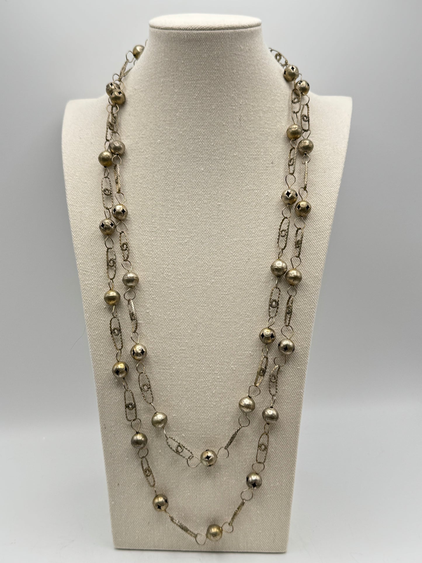 Vintage Handmade Silver Tone Mexican Wedding Lasso Lazo Lazzo Laso Necklace 60"
