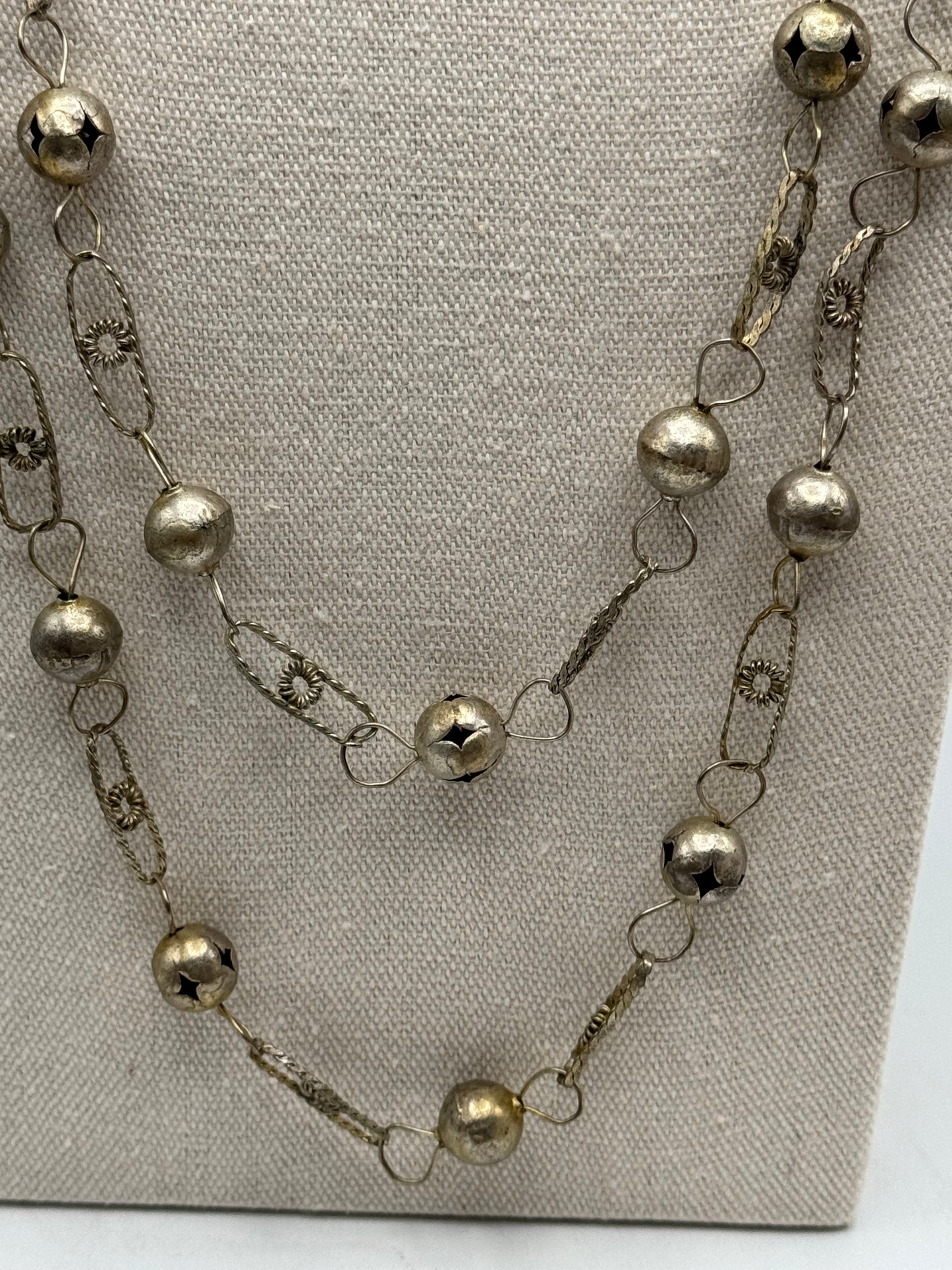 Vintage Handmade Silver Tone Mexican Wedding Lasso Lazo Lazzo Laso Necklace 60"