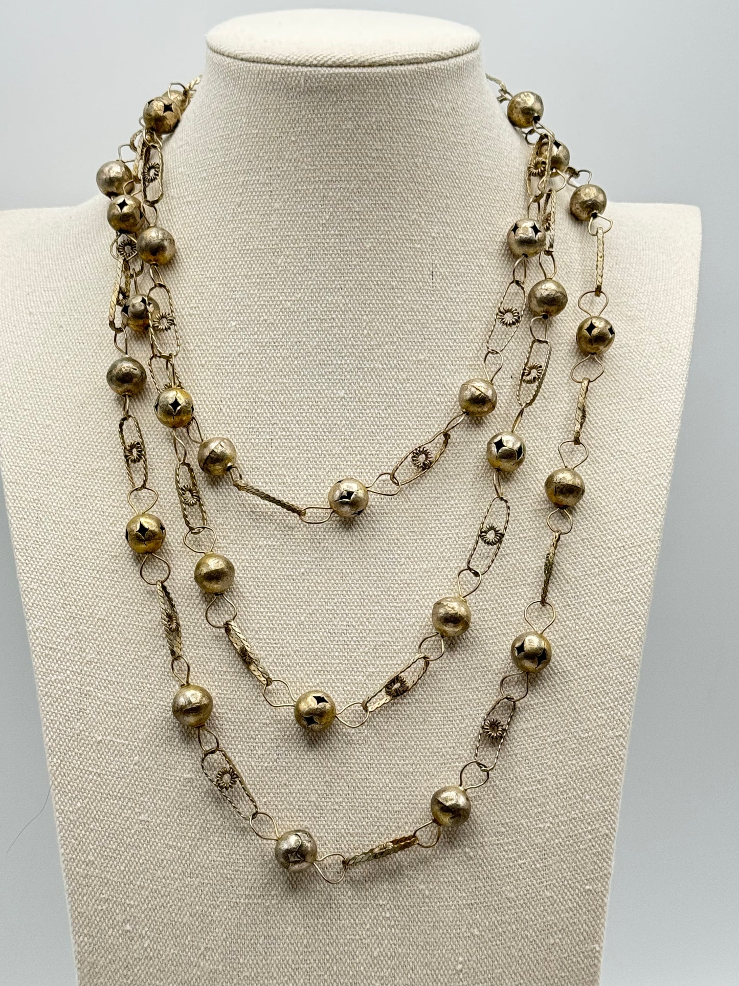 Vintage Handmade Silver Tone Mexican Wedding Lasso Lazo Lazzo Laso Necklace 60"