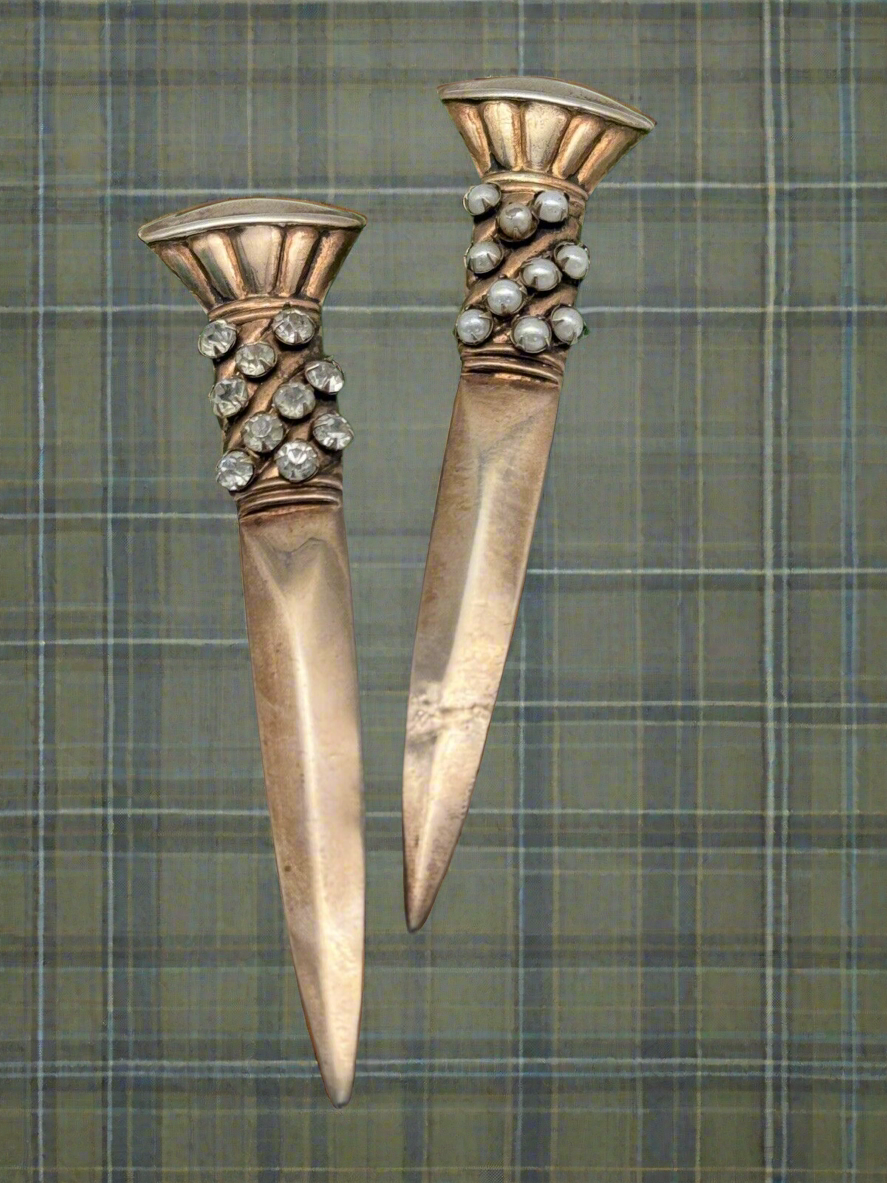 Vintage Kilt Pin Set STERLING Vermeil Broad Sword Design Adorned RARE SET