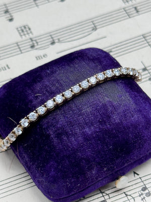 925 Sterling Vermeil Clear Stone CZTennis Bracelet Estate 7” Gold Over Silver