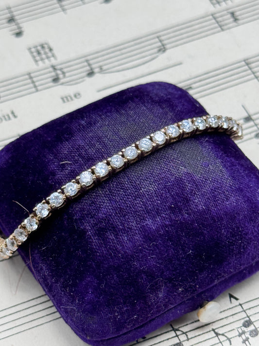 925 Sterling Vermeil Clear Stone CZTennis Bracelet Estate 7” Gold Over Silver
