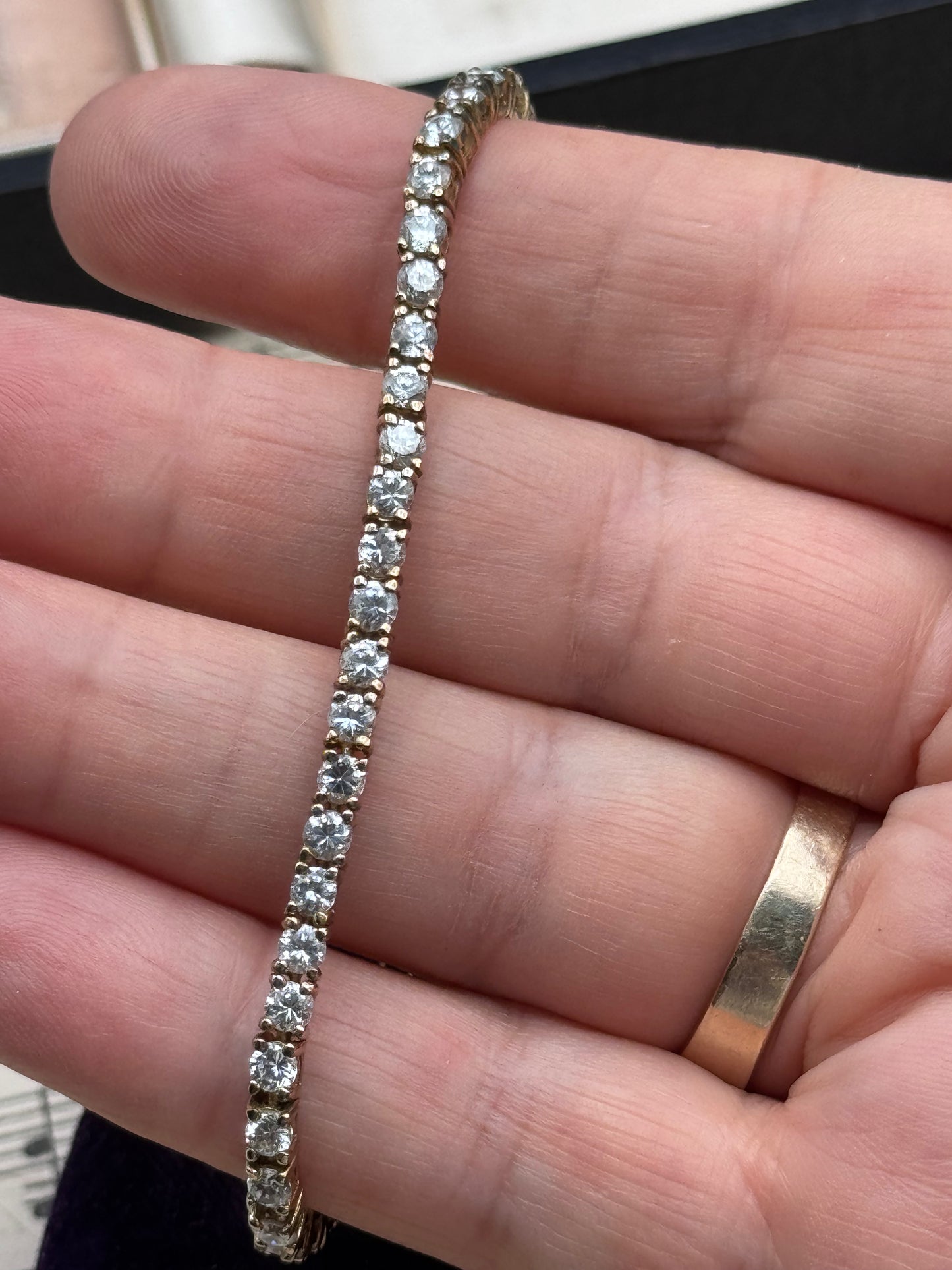 925 Sterling Vermeil Clear Stone CZTennis Bracelet Estate 7” Gold Over Silver