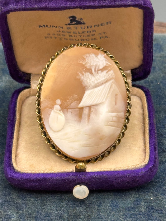 Rebecca At The Well Shell Cameo Brooch Pendant Gold Vermeil Sterling