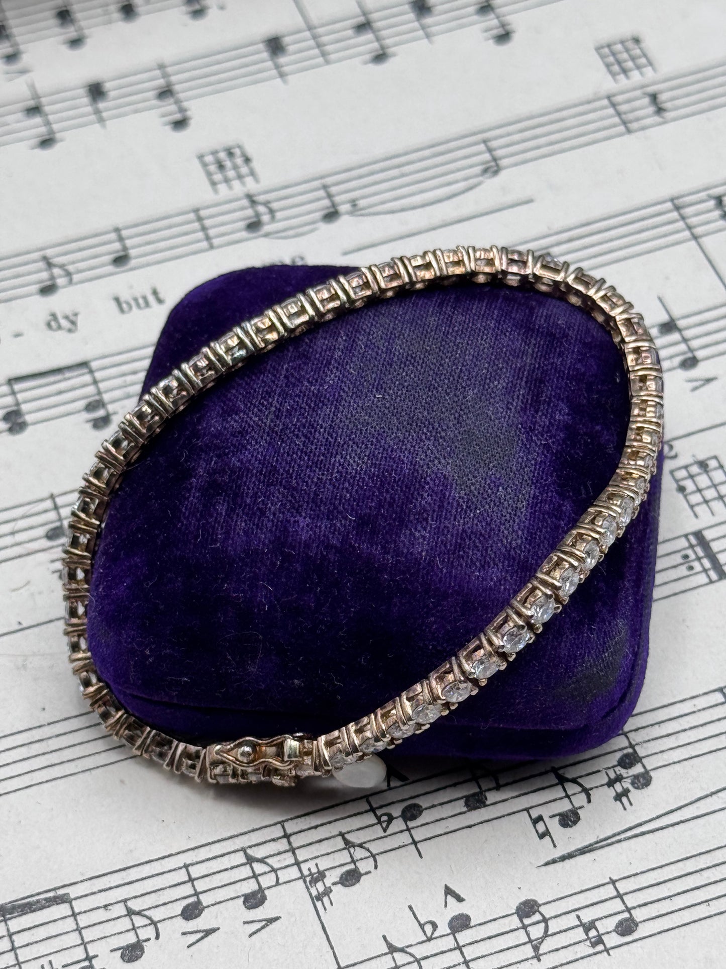 925 Sterling Vermeil Clear Stone CZTennis Bracelet Estate 7” Gold Over Silver