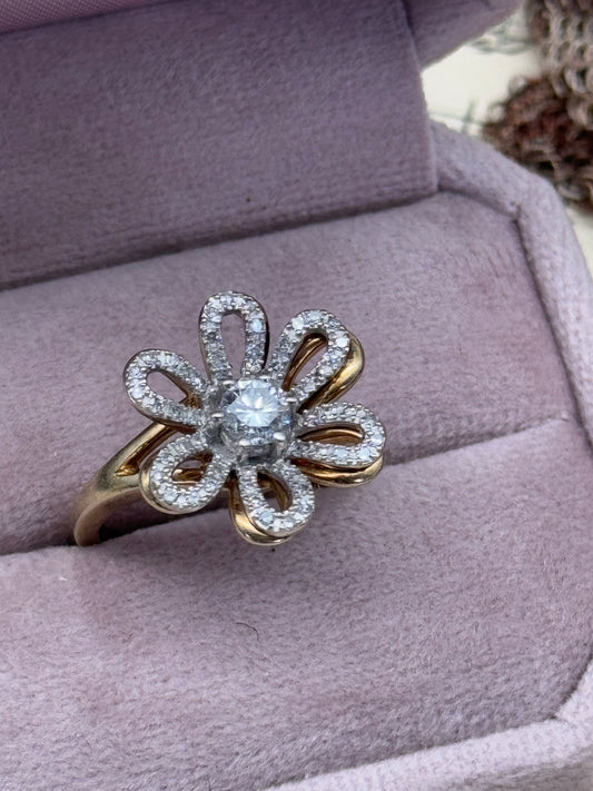 14k Yellow Gold Daisy Flower Design Ring 55 Natural Diamonds Size 6.75+ with APPRAISAL 2007