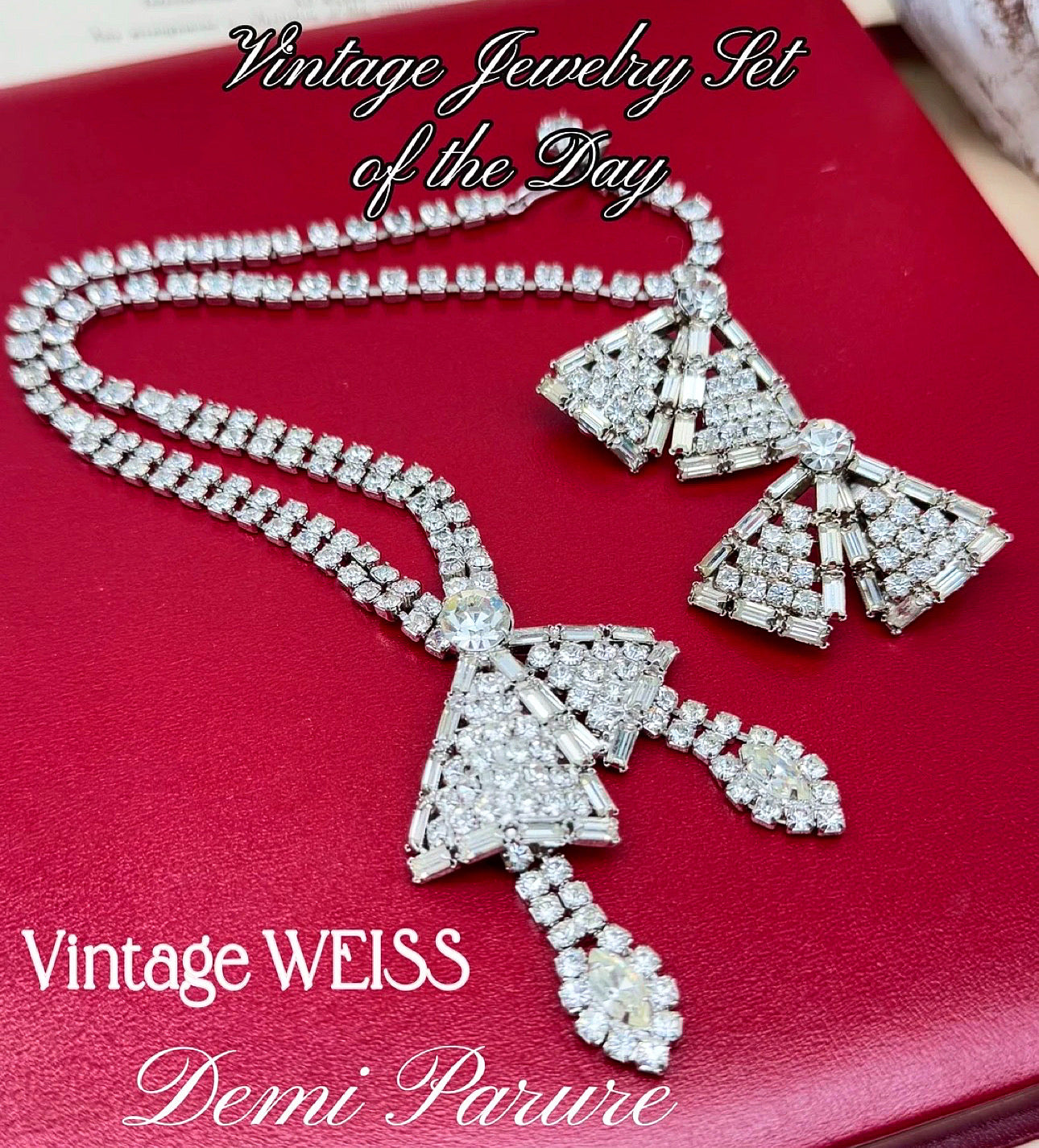 Vintage WEISS Demi Parure Choker & Earrings Clear Crystal Rhinestone