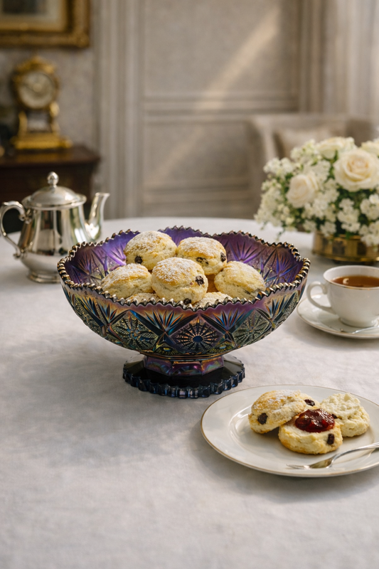 Imperial Carnival Glass Footed Bowl Marked IG 8.5” Vintage Iridescent 8.5”