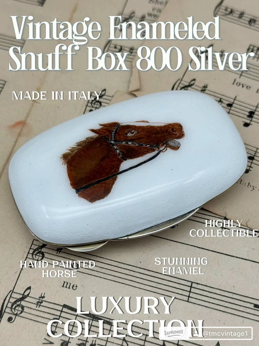 Snuff Box “Savonette” Horse Head Equestrian Design 800 Silver Made in Italy Enameled EXQUISITE