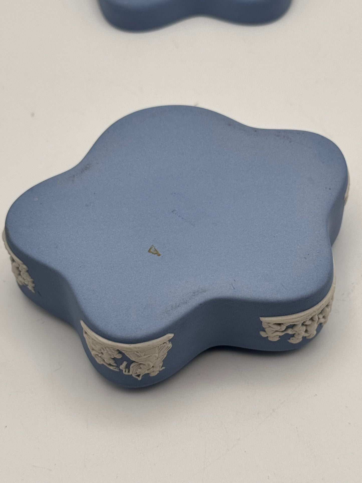 Wedgwood Blue Jasperware Cherub Trinket Box Quatrefoil England