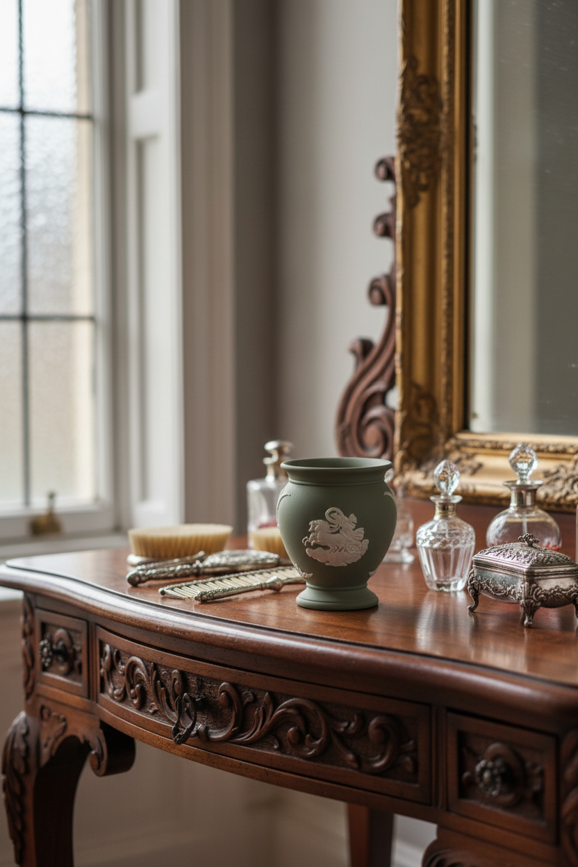 1962 Wedgwood Green Jasperware Miniature Urn Vase England