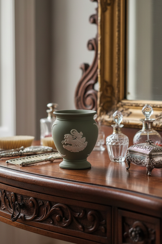 1962 Wedgwood Green Jasperware Miniature Urn Vase England