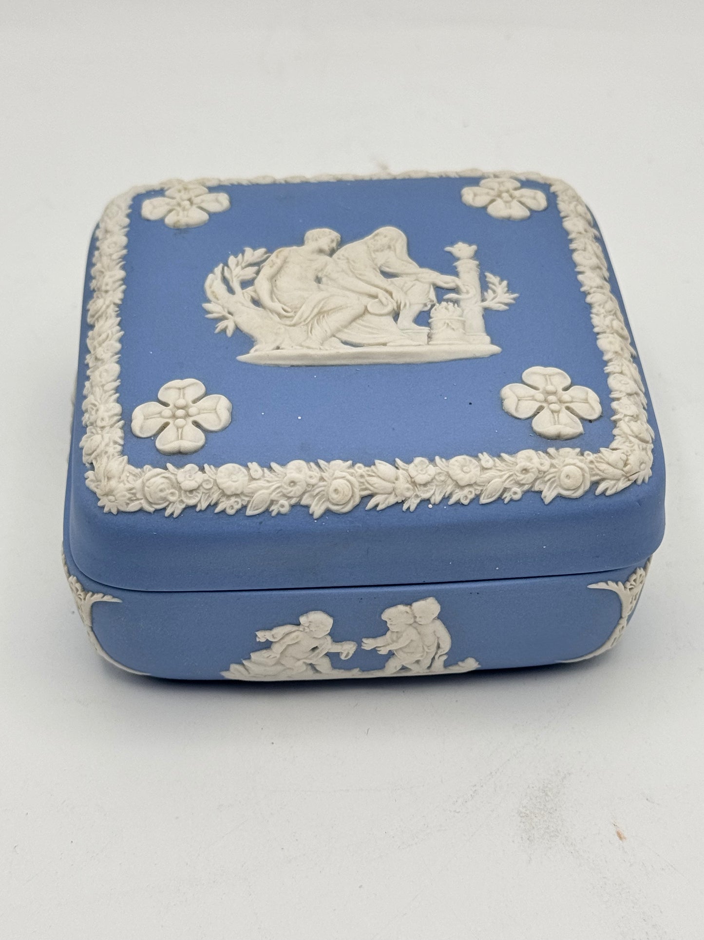 1955 Wedgwood Blue Jasperware Neoclassical Trinket Box England