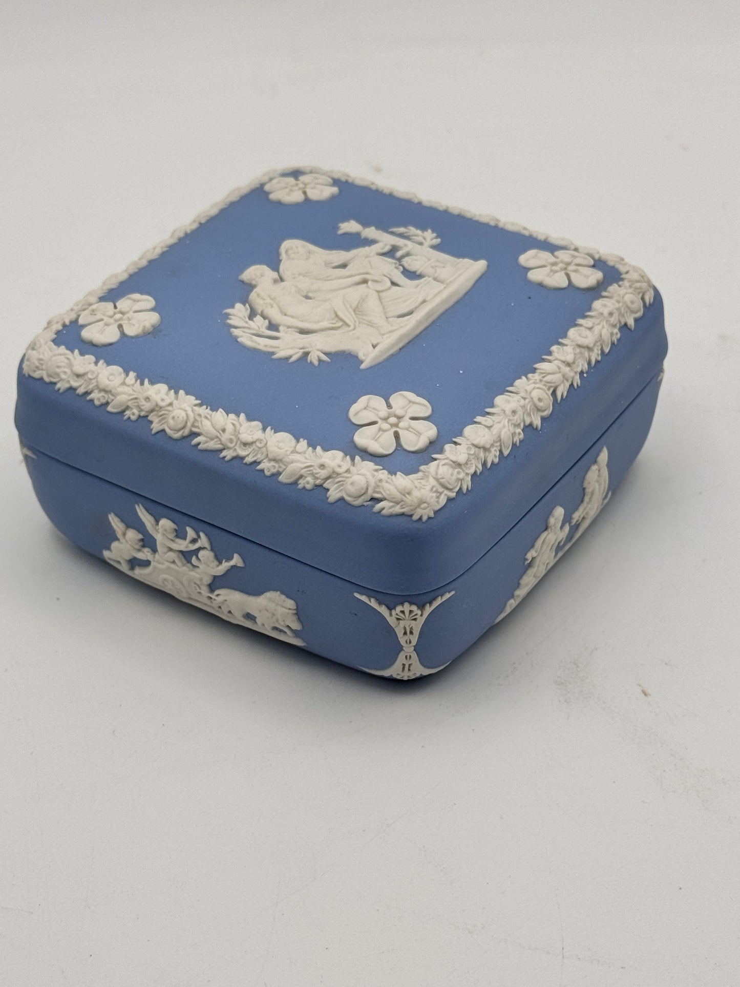 1955 Wedgwood Blue Jasperware Neoclassical Trinket Box England
