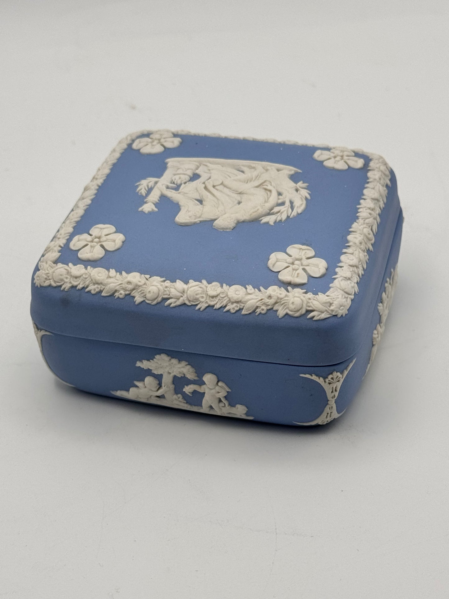1955 Wedgwood Blue Jasperware Neoclassical Trinket Box England