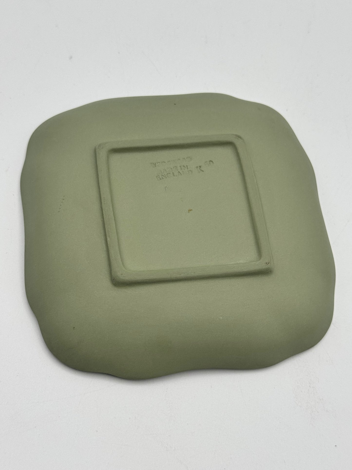 1960 Wedgwood Olive Green Jasperware Scalloped Trinket Dish England