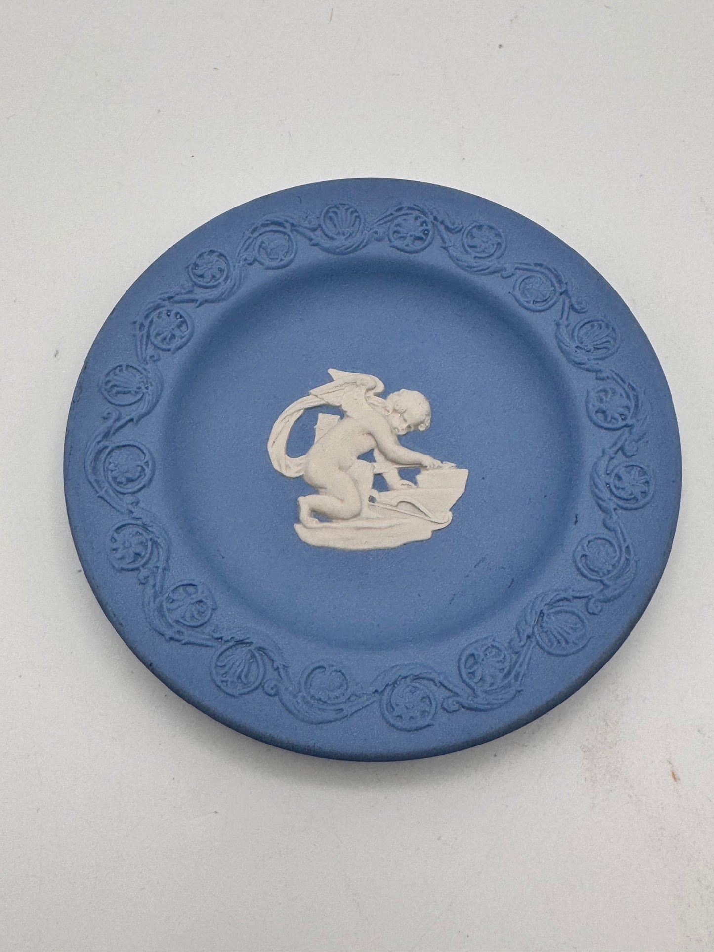 Wedgwood Blue Jasperware Cupid Pin Dish Trinket Plate England