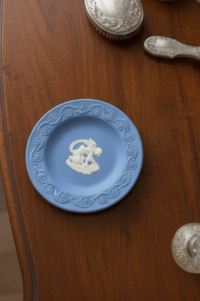 Wedgwood Blue Jasperware Cupid Pin Dish Trinket Plate England