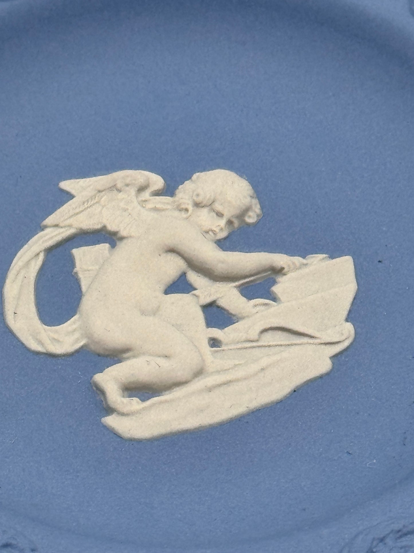Wedgwood Blue Jasperware Cupid Pin Dish Trinket Plate England
