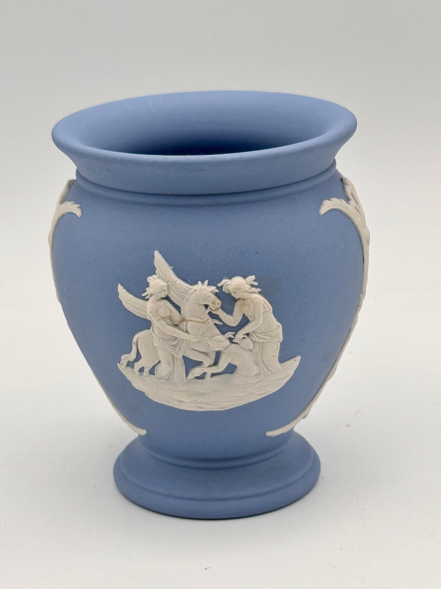 1972 Wedgwood Blue Jasperware Classical Relief Miniature Vase England