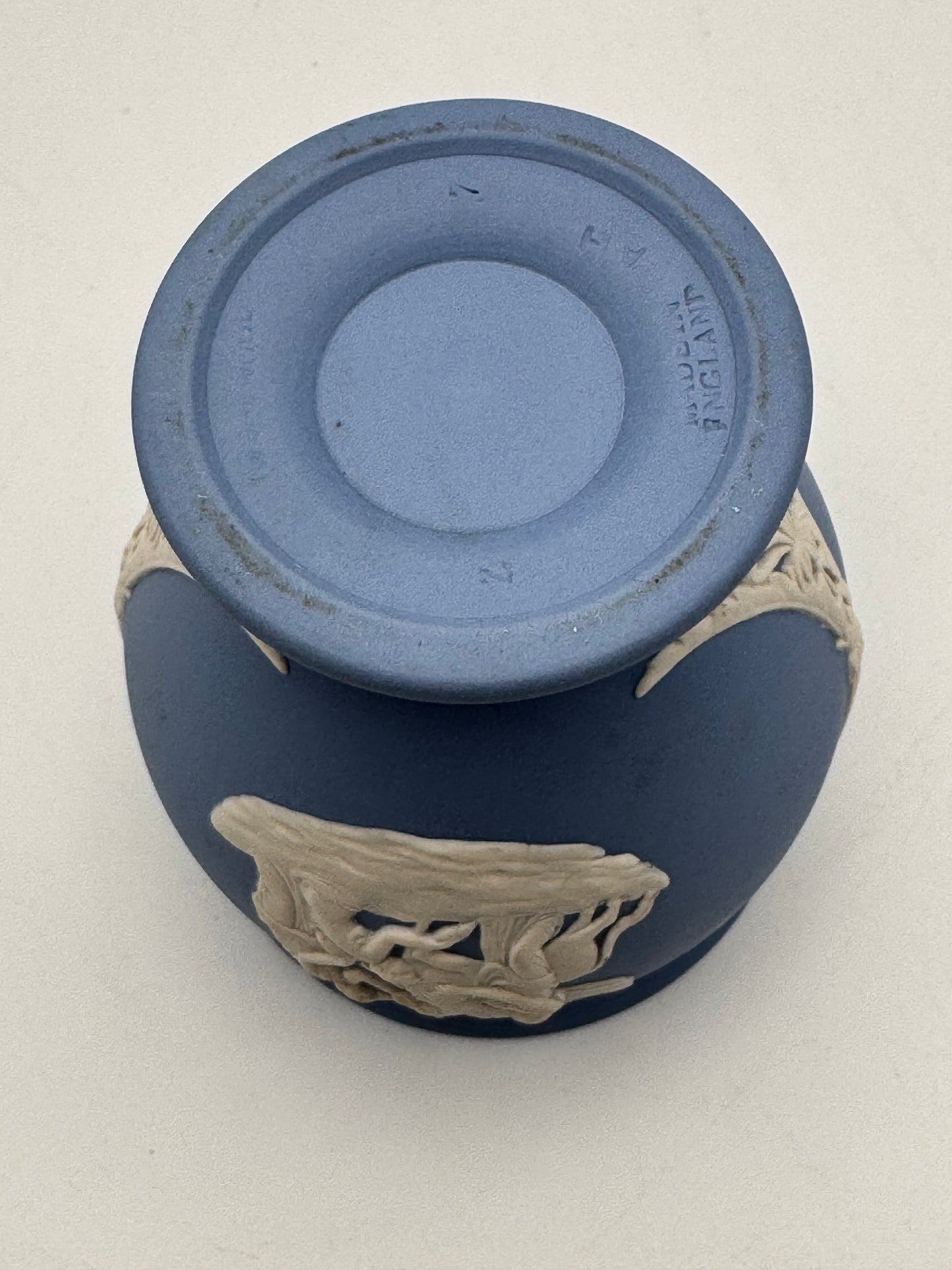 1972 Wedgwood Blue Jasperware Classical Relief Miniature Vase England