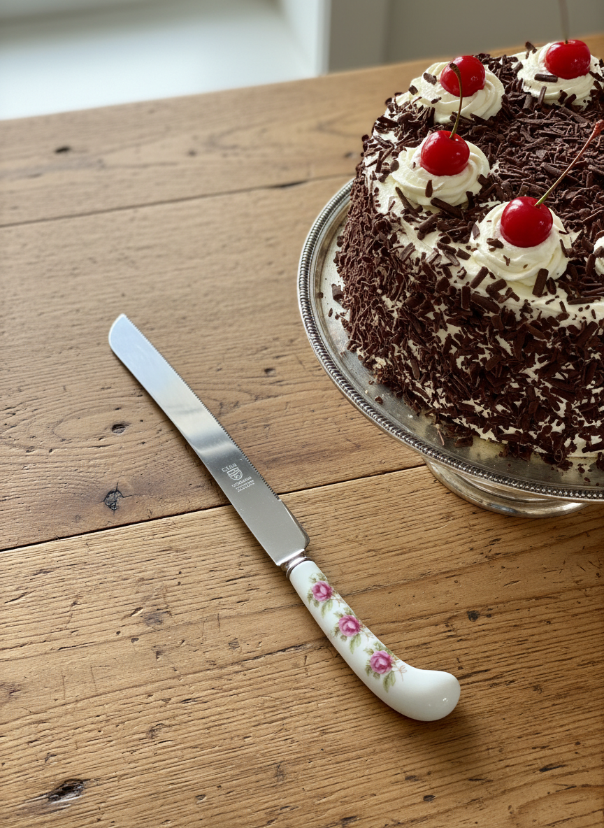 Vintage PRILL Sheffield England Porcelain Handle Cake Knife 12” Roses w/ Box