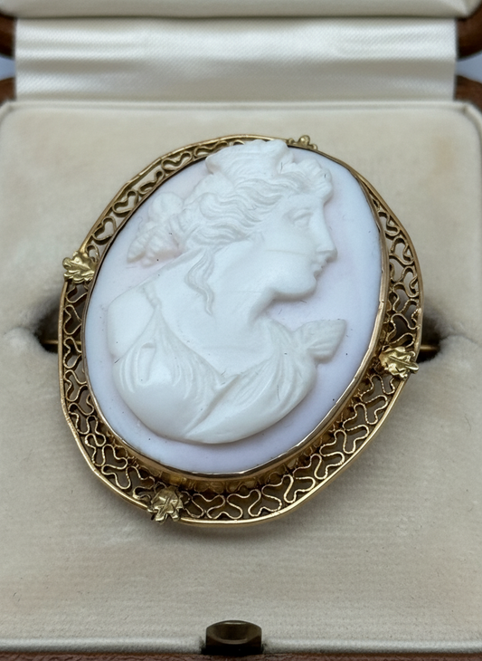 Vintage 14k Pink Carved Cameo Gold Filigree Setting