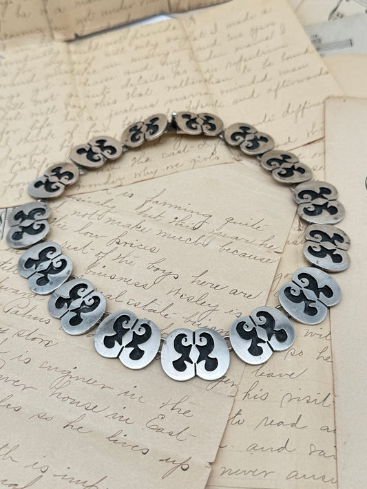 Vintage MEXICAN Taxco Silver Necklace  15.5” Wearable Length SIGNED