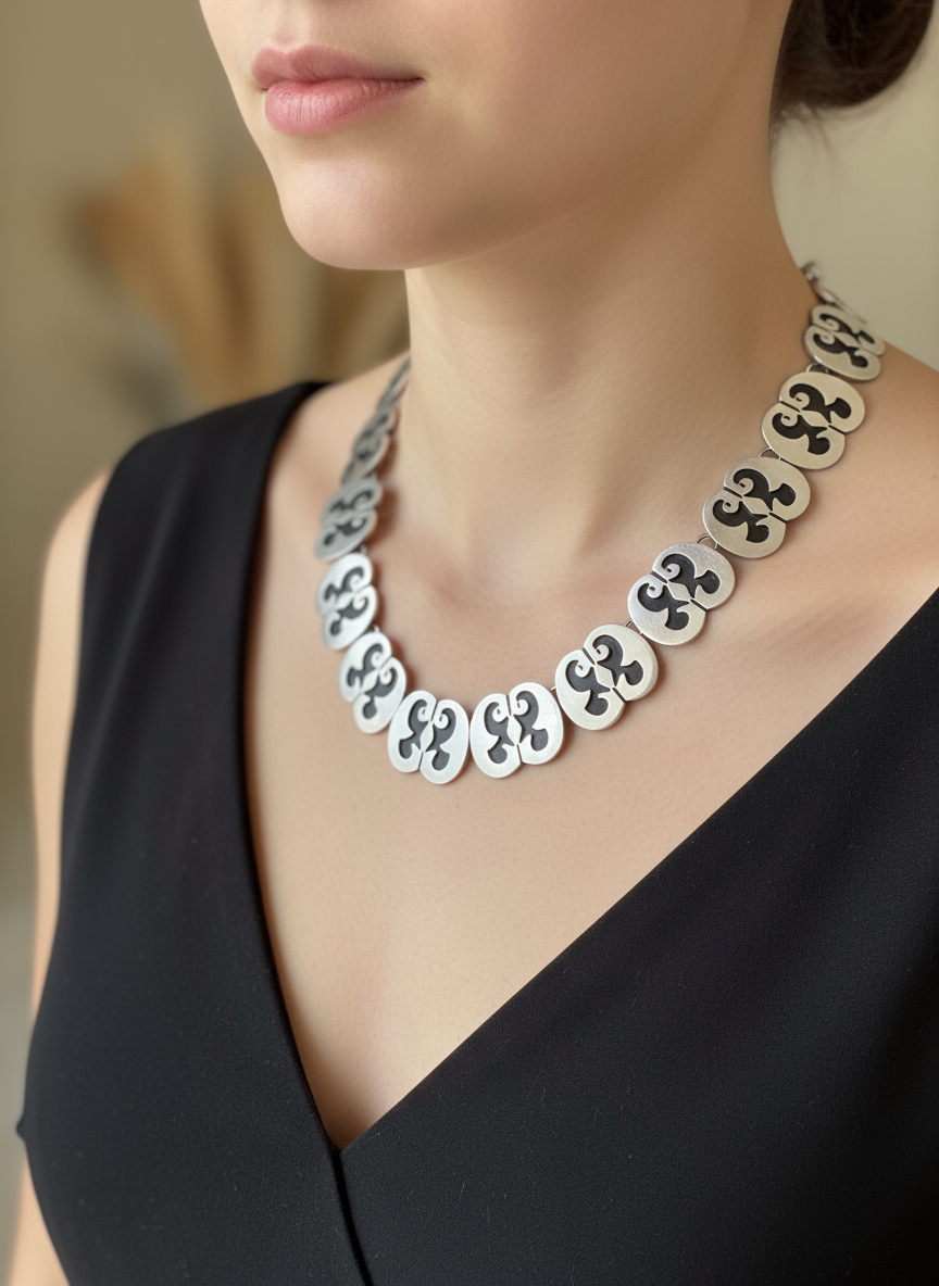 Vintage MEXICAN Taxco Silver Necklace  15.5” Wearable Length SIGNED