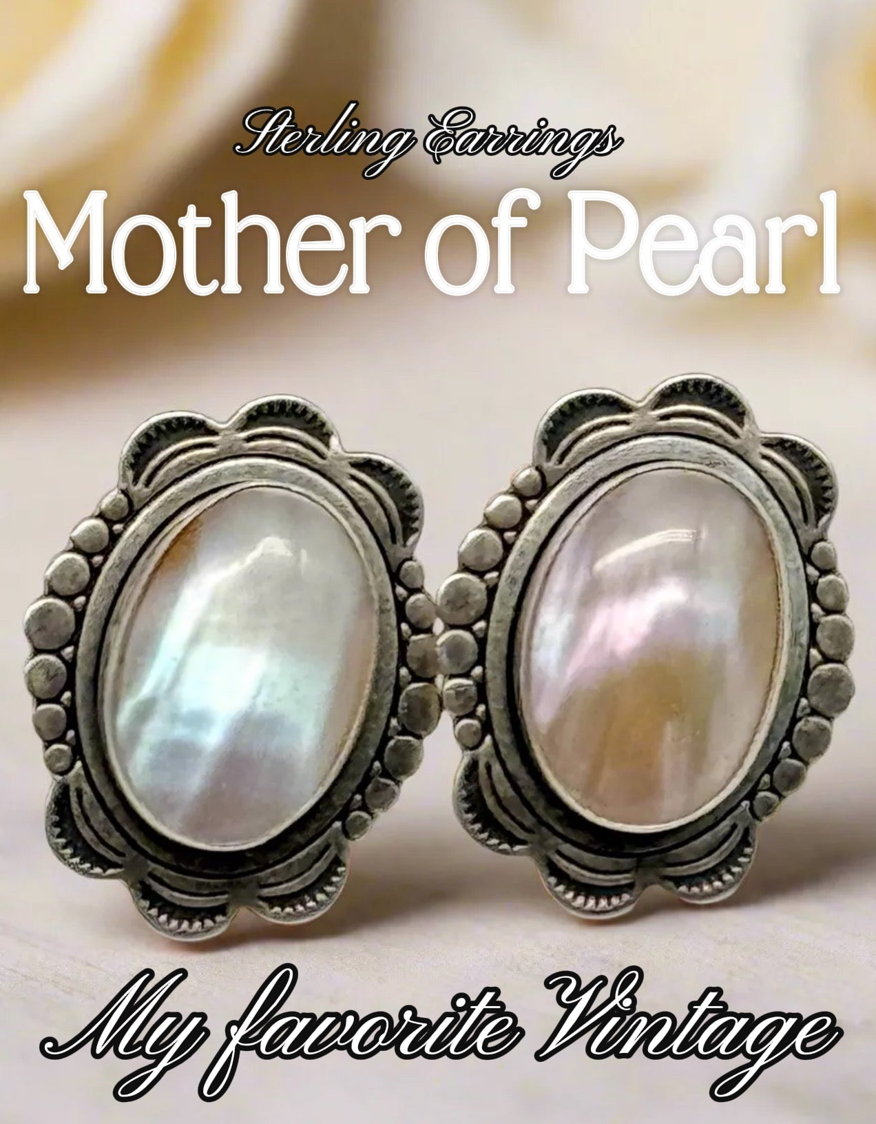 Mother Of Pearl Earrings NAVAJO Clip-on Quoq Turquoise SIGNED QT Sterling Silver