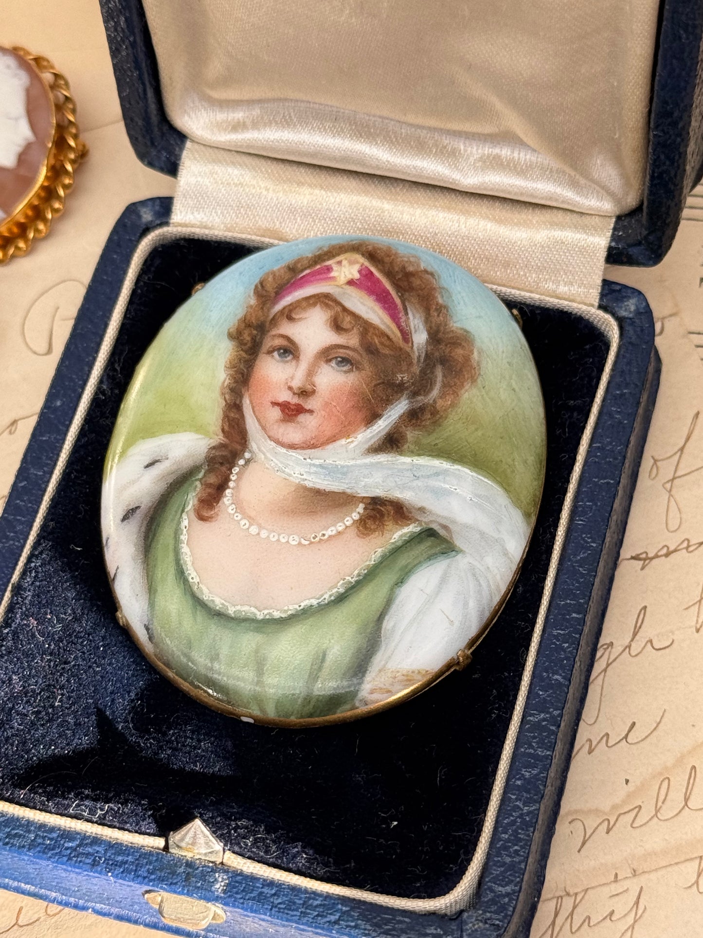 Antique Queen Louise Miniature Portrait Brooch On Porcelain C Clasp