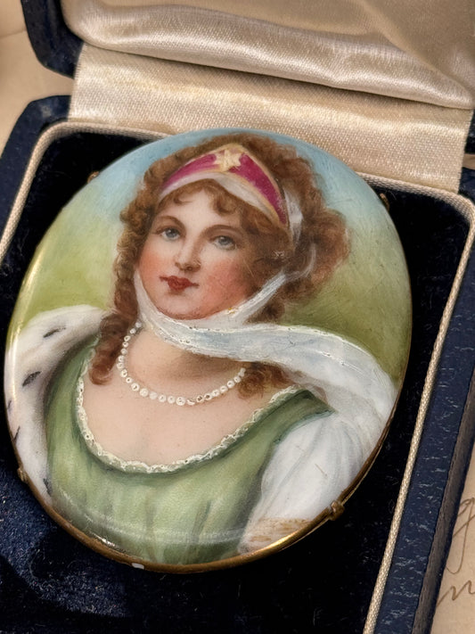 Antique Queen Louise Miniature Portrait Brooch On Porcelain C Clasp