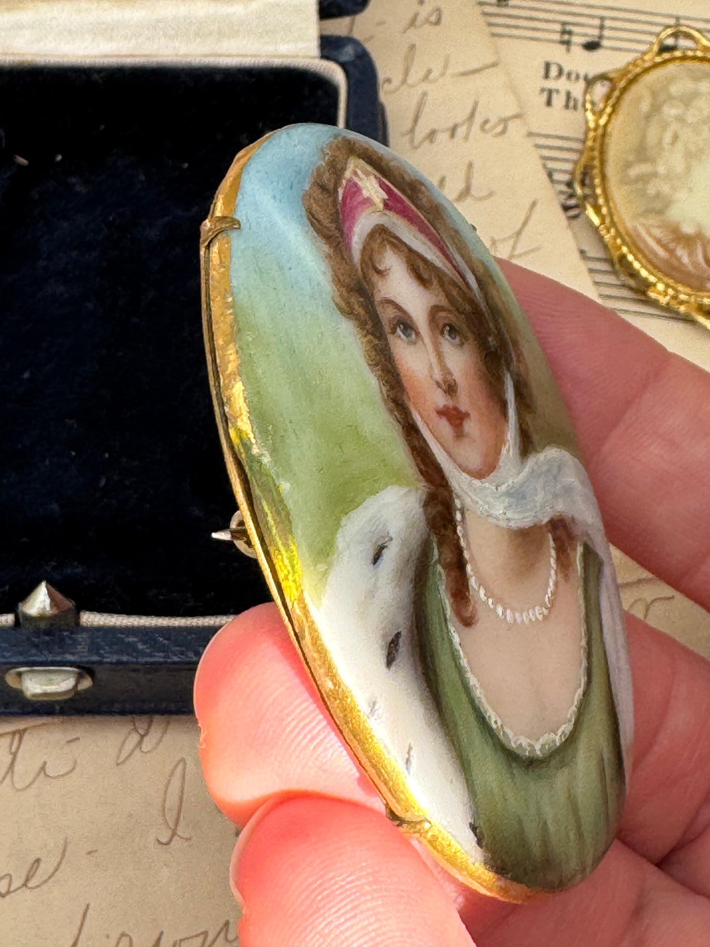 Antique Queen Louise Miniature Portrait Brooch On Porcelain C Clasp