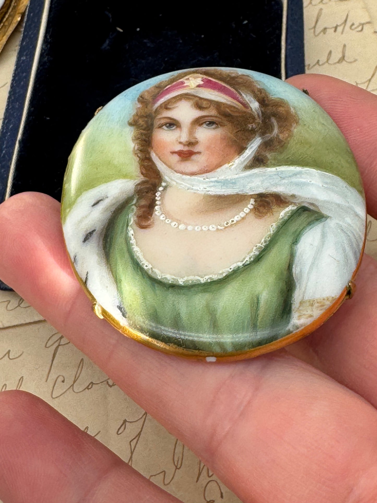 Antique Queen Louise Miniature Portrait Brooch On Porcelain C Clasp