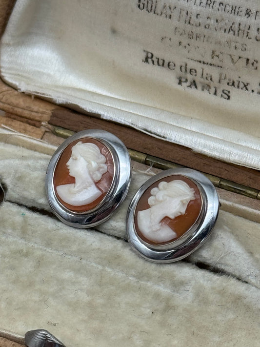 Sterling Silver Cameo Earrings Post Back Butterfly Screw