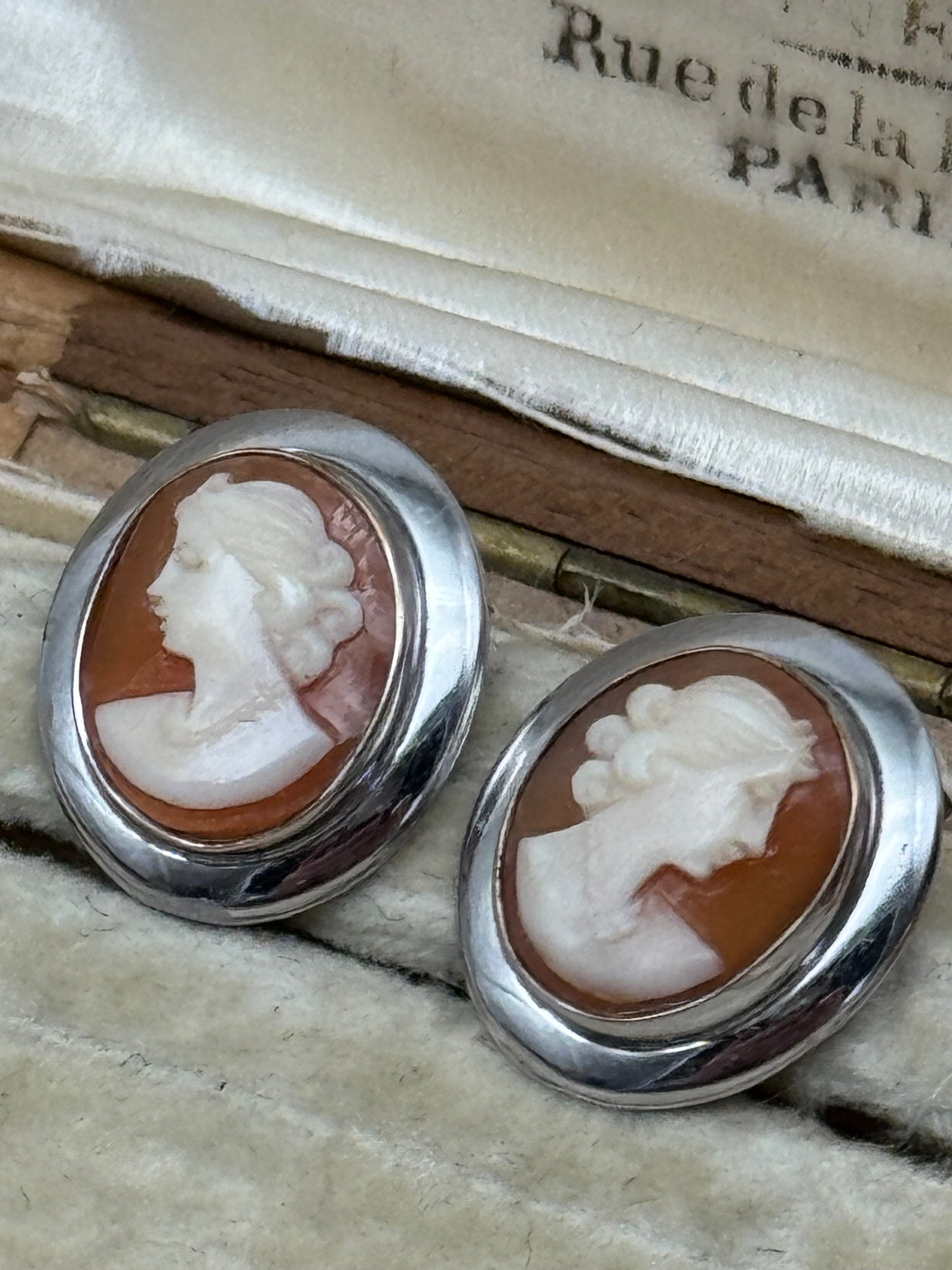 Sterling Silver Cameo Earrings Post Back Butterfly Screw