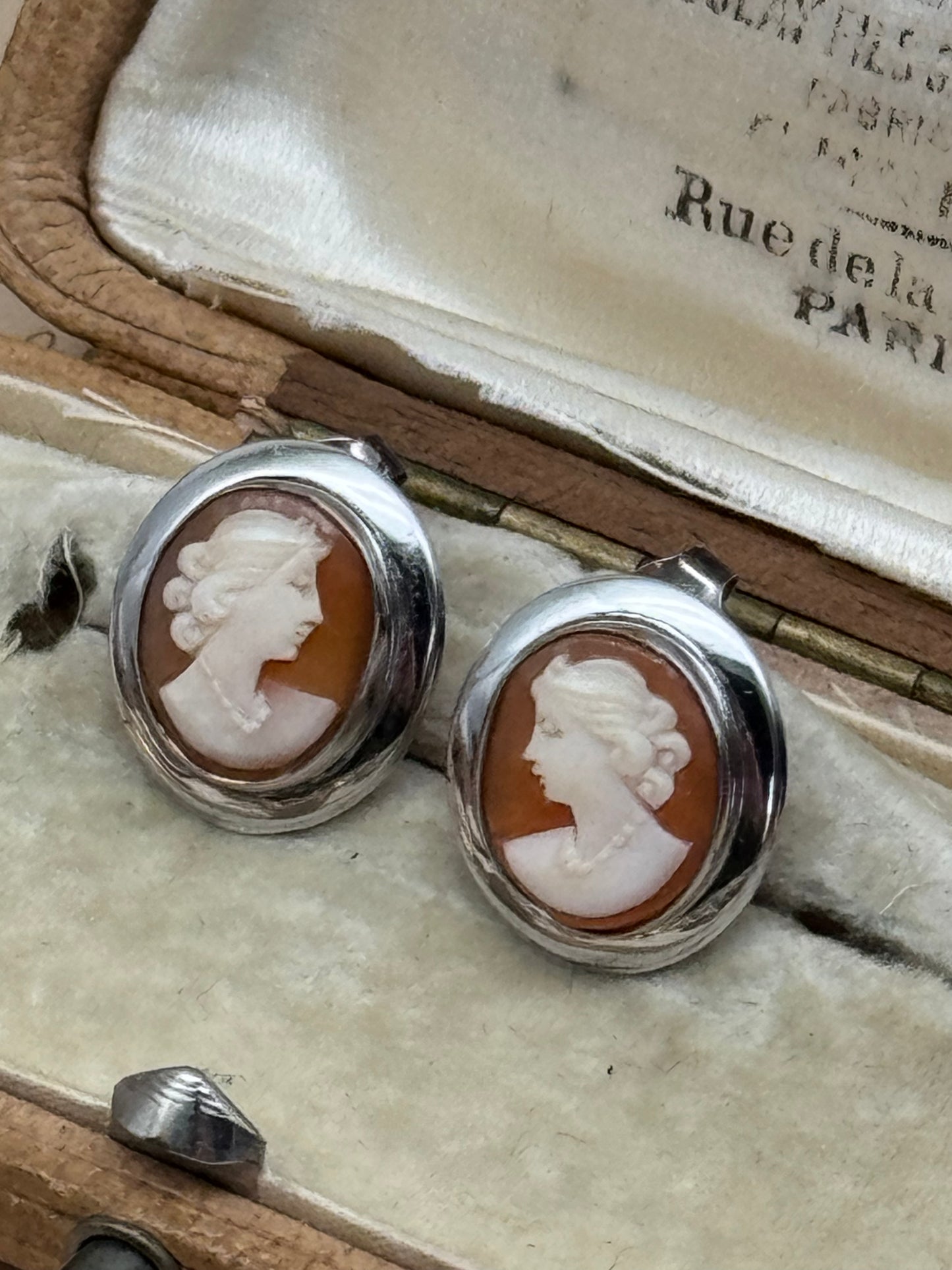 Sterling Silver Cameo Earrings Post Back Butterfly Screw