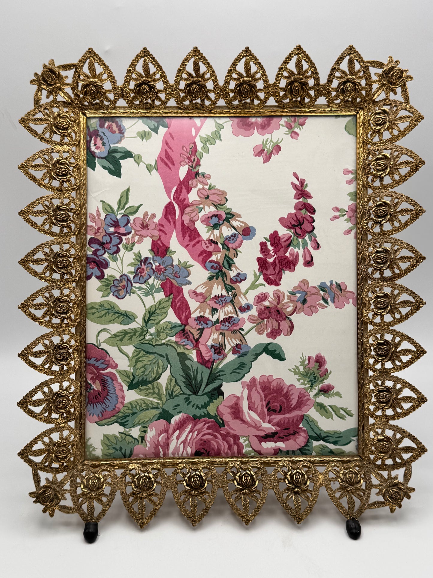 Vintage Photo Frame Rose Heart Vanity Frame Gilt Filigree 10x13 Fits 7.5x9.5