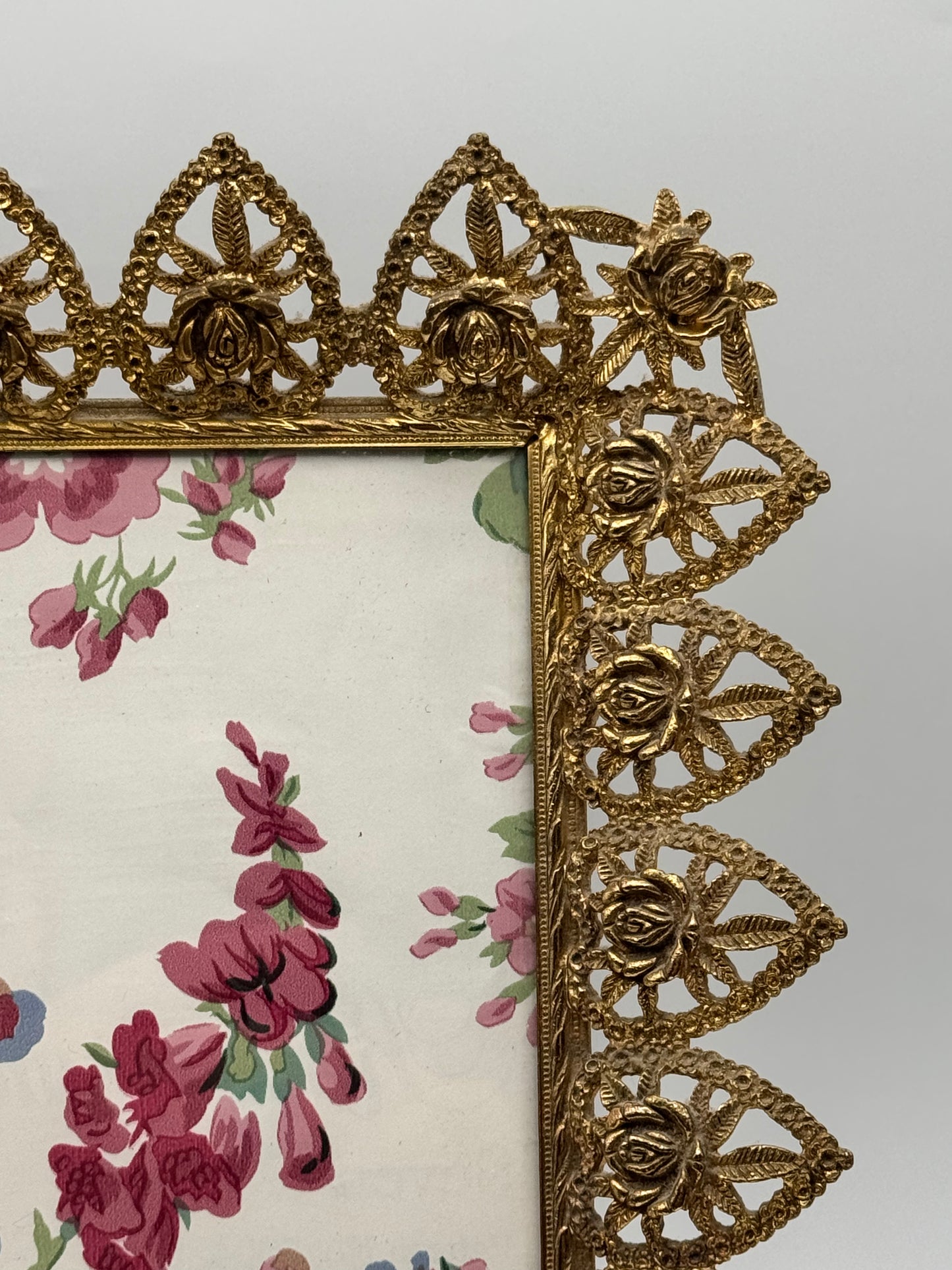 Vintage Photo Frame Rose Heart Vanity Frame Gilt Filigree 10x13 Fits 7.5x9.5